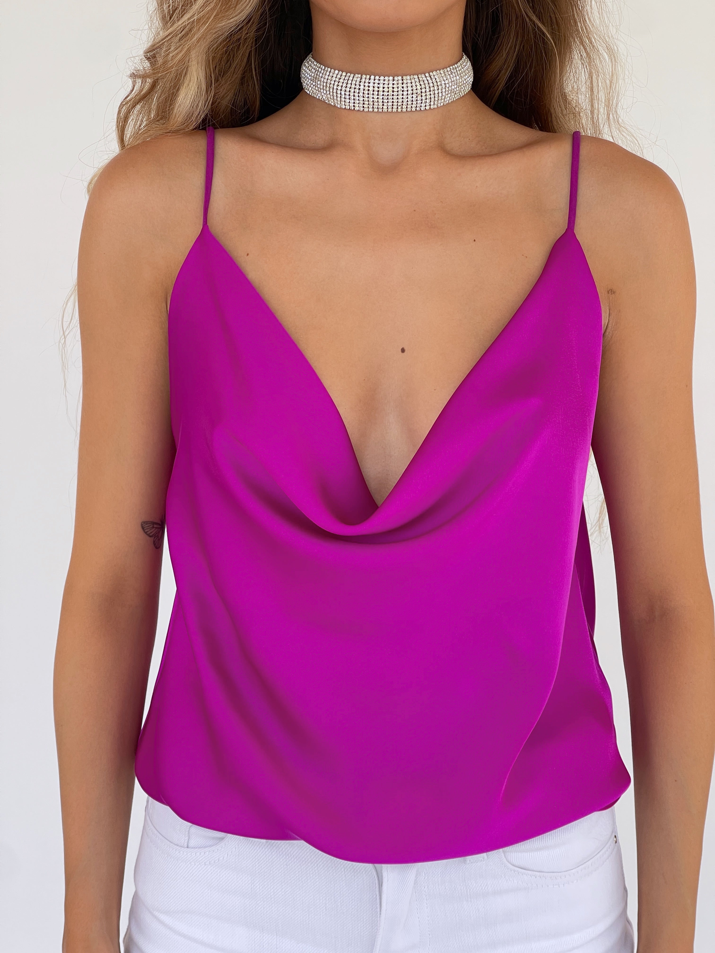 CAMI TOP WITH COWL NECK IN PURPLE