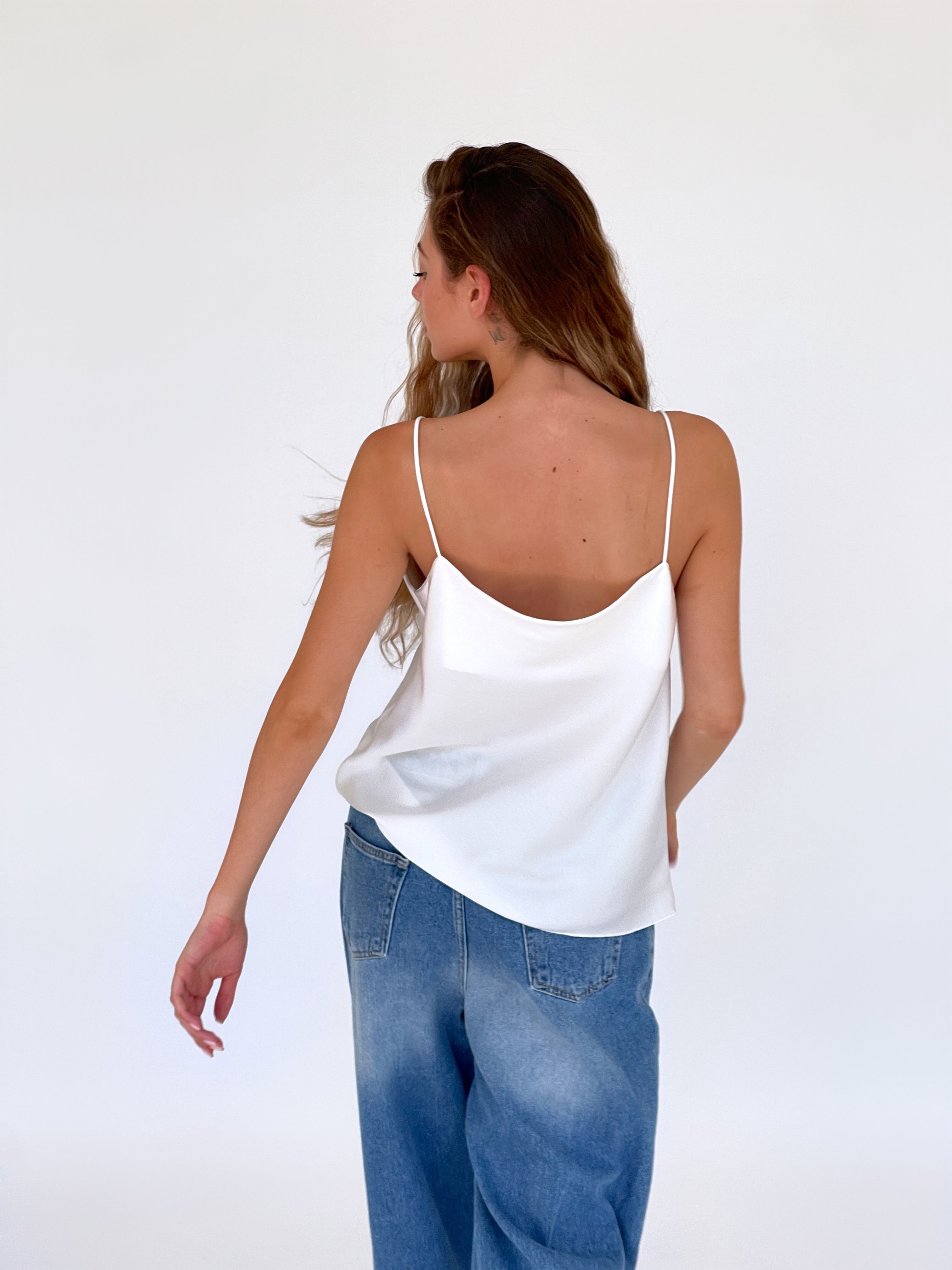 CAMI TOP WITH COWL NECK IN WHITE