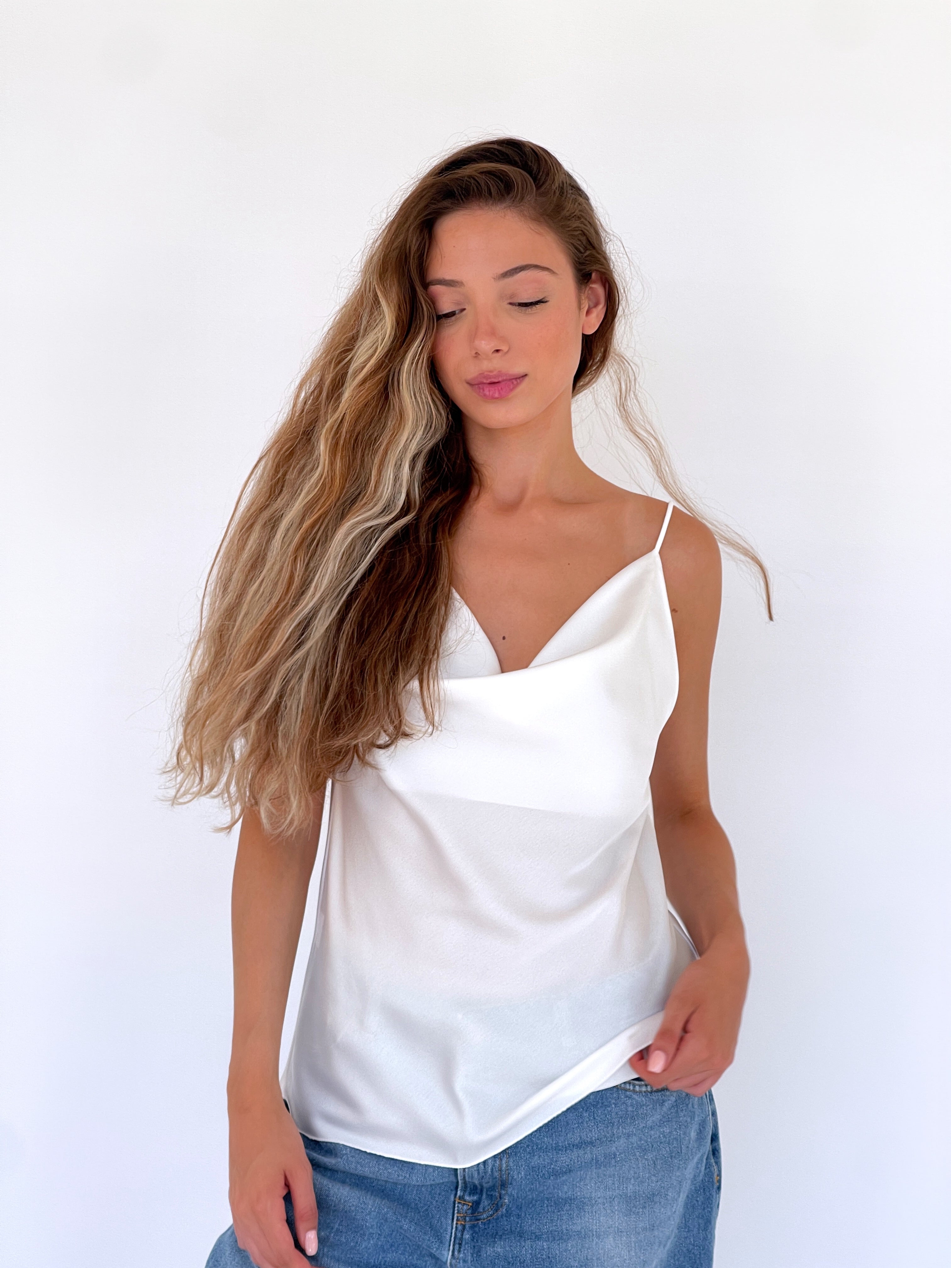 CAMI TOP WITH COWL NECK IN WHITE