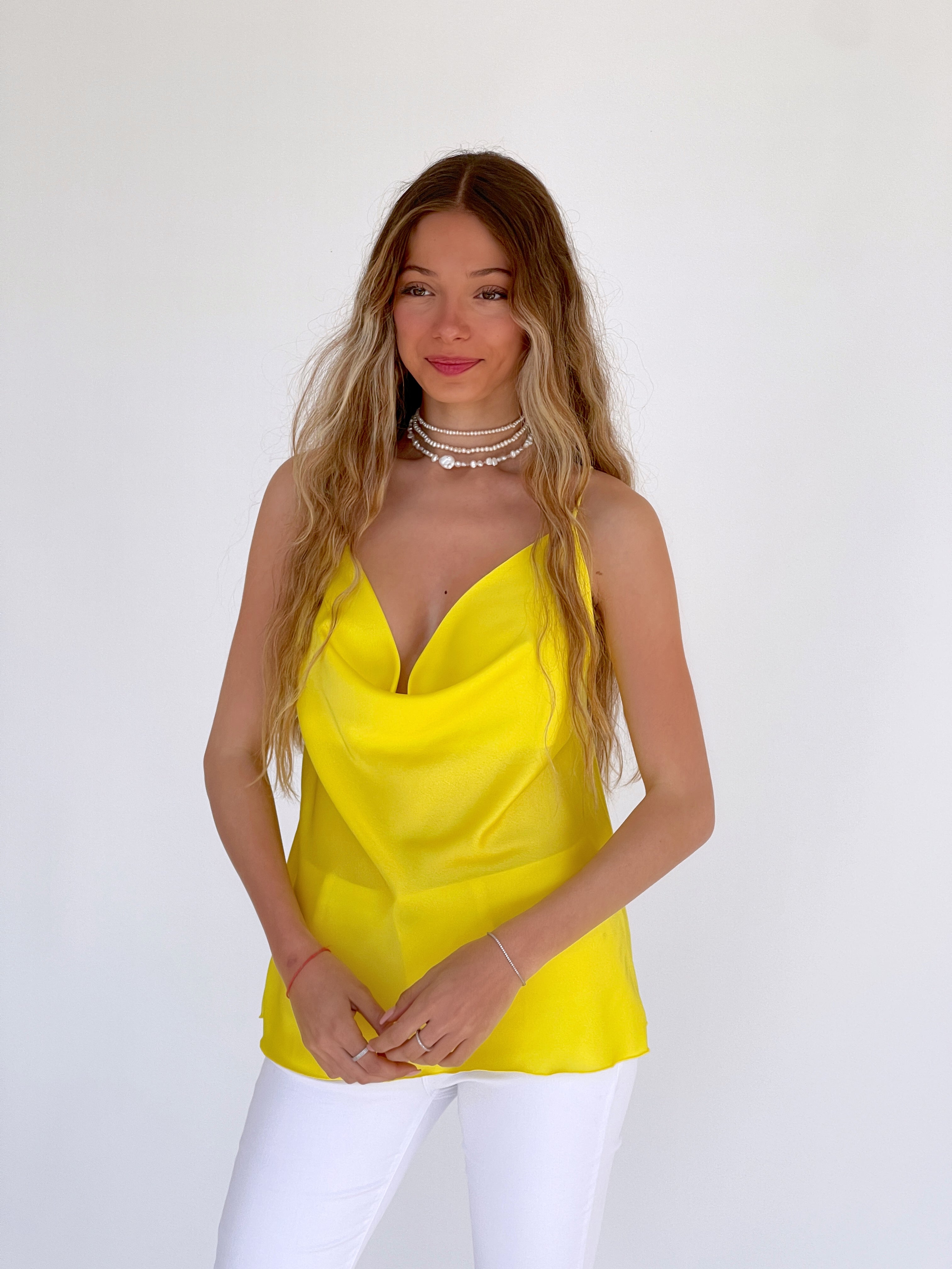 CAMI TOP WITH COWL NECK IN YELLOW - Top - LE TRÉ