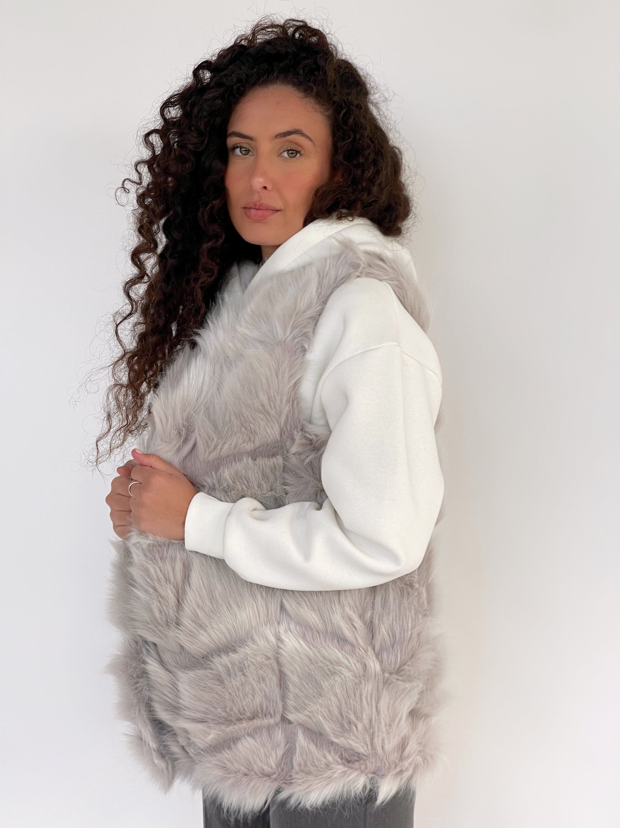 Grey fur hotsell vest women's