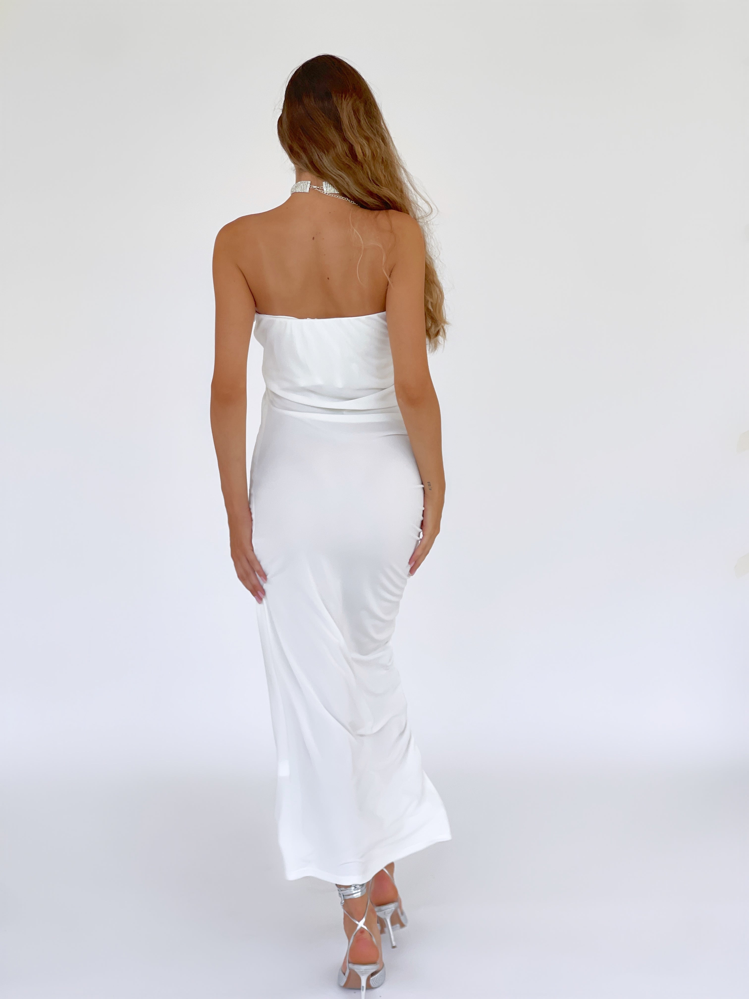 MAXI BANDEAU DRESS WITH RUCHED