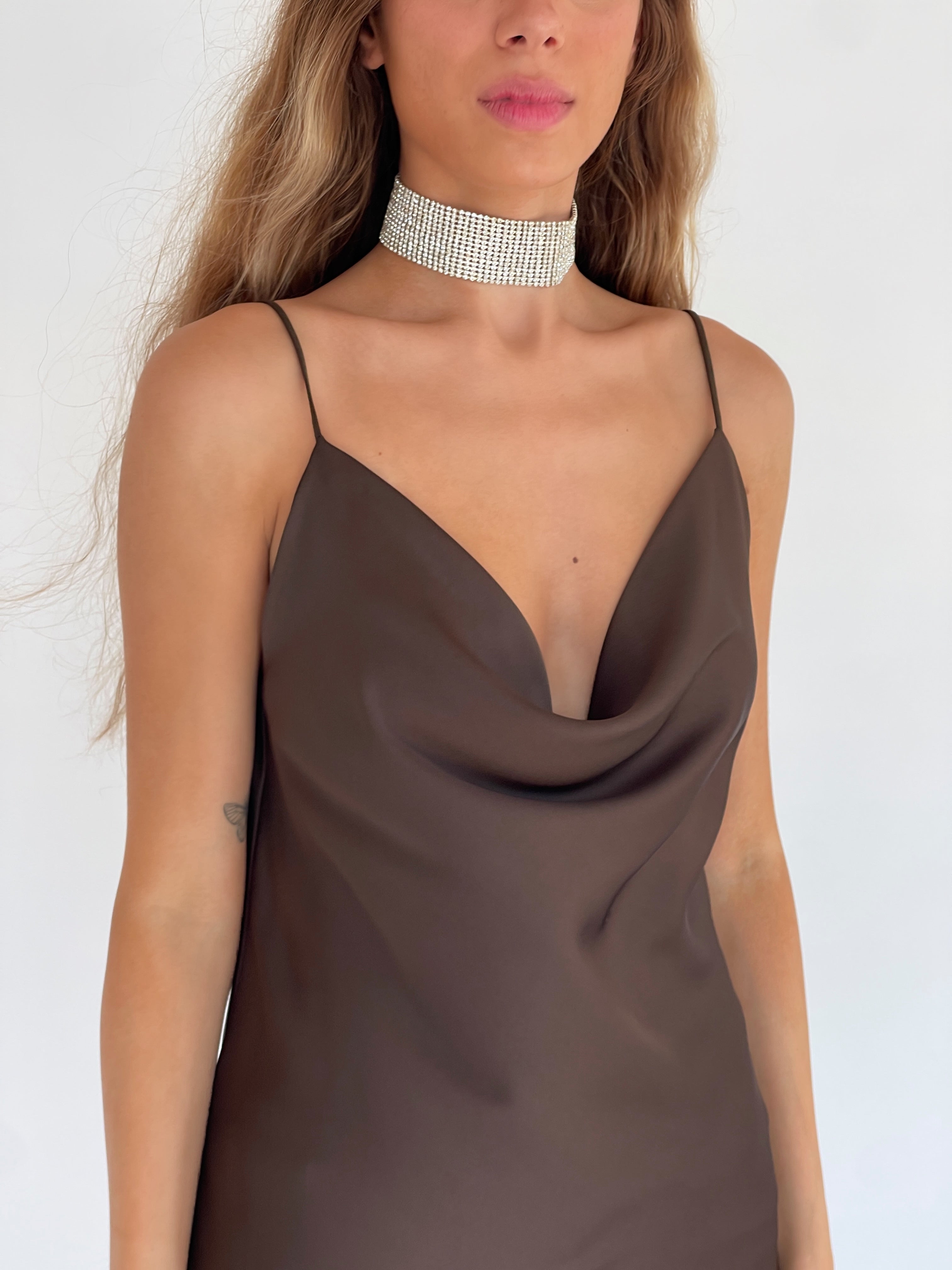 CAMI TOP WITH COWL NECK IN BROWN