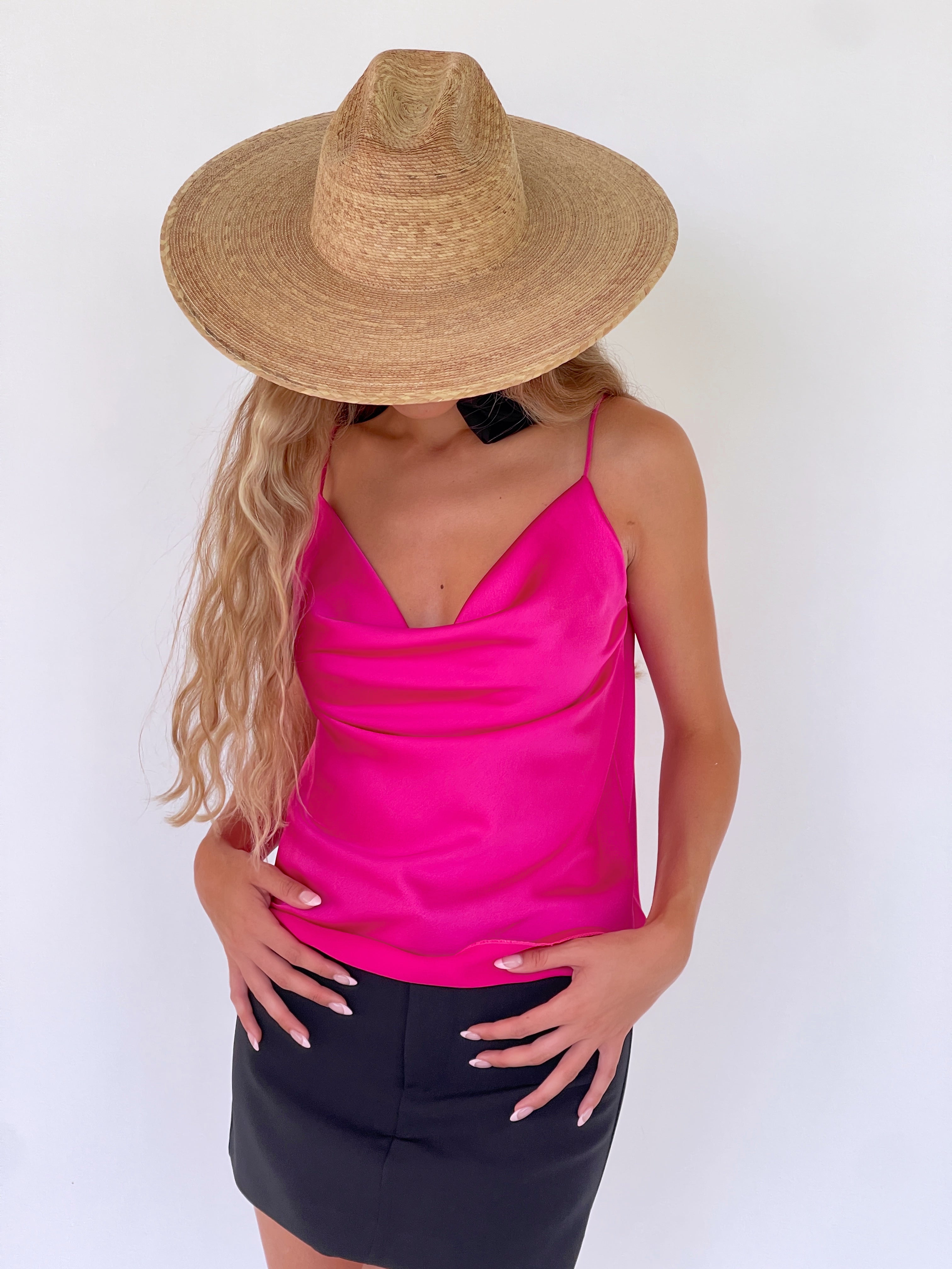 CAMI TOP WITH COWL NECK IN FUCHSIA