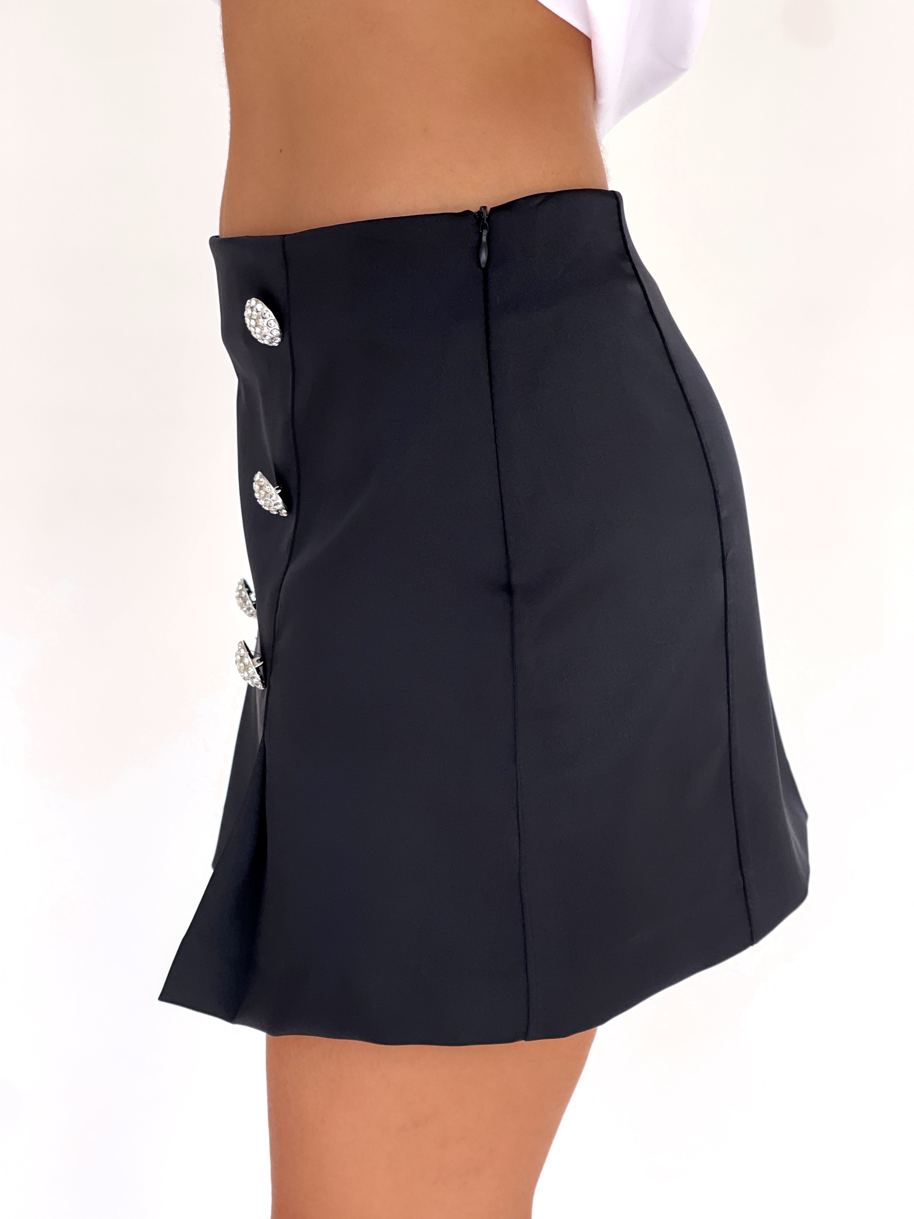 SATIN SKIRT WITH DIAMANTE BUTTONS