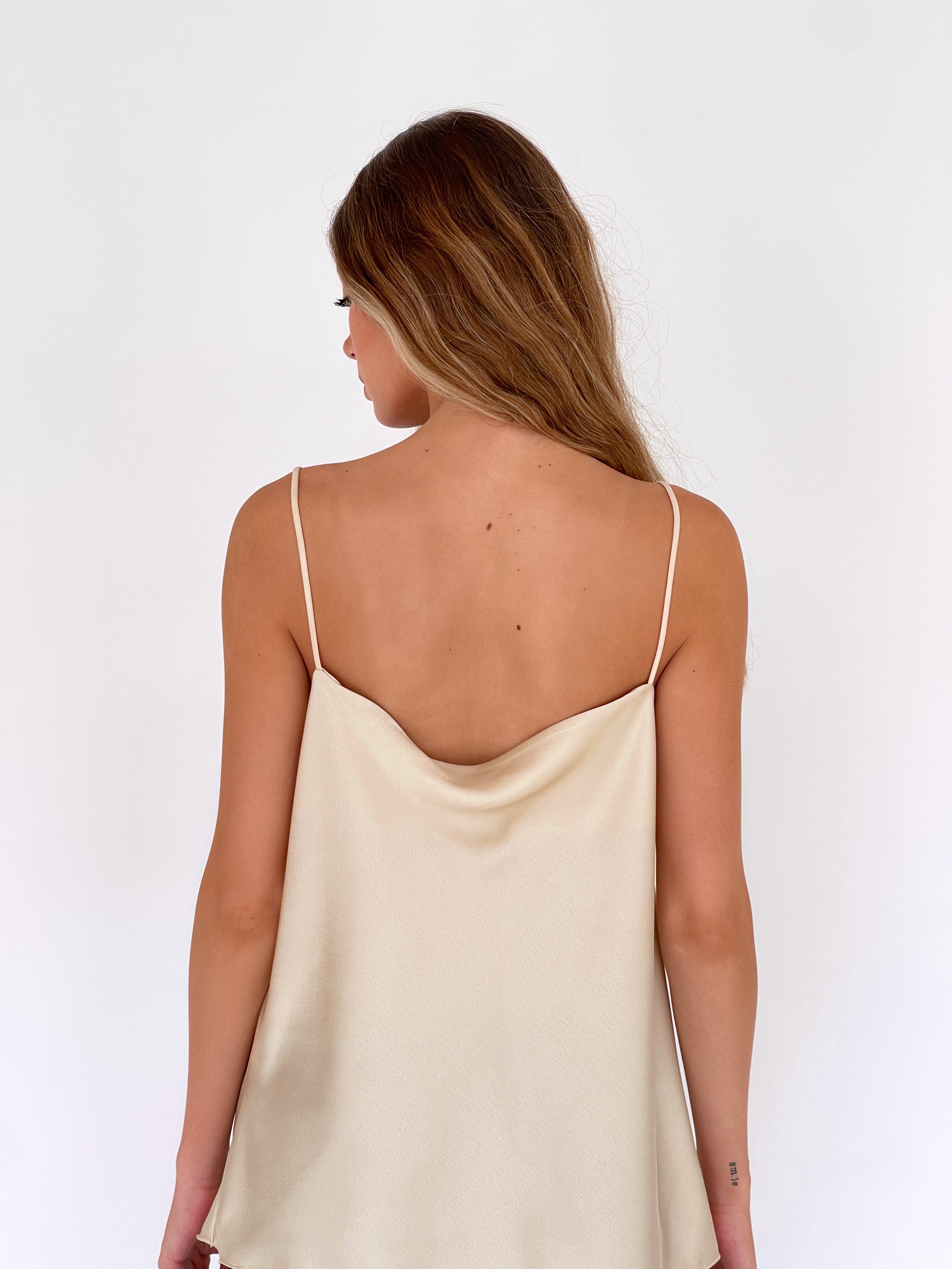 CAMI TOP WITH COWL NECK IN LIGHT BEIGE