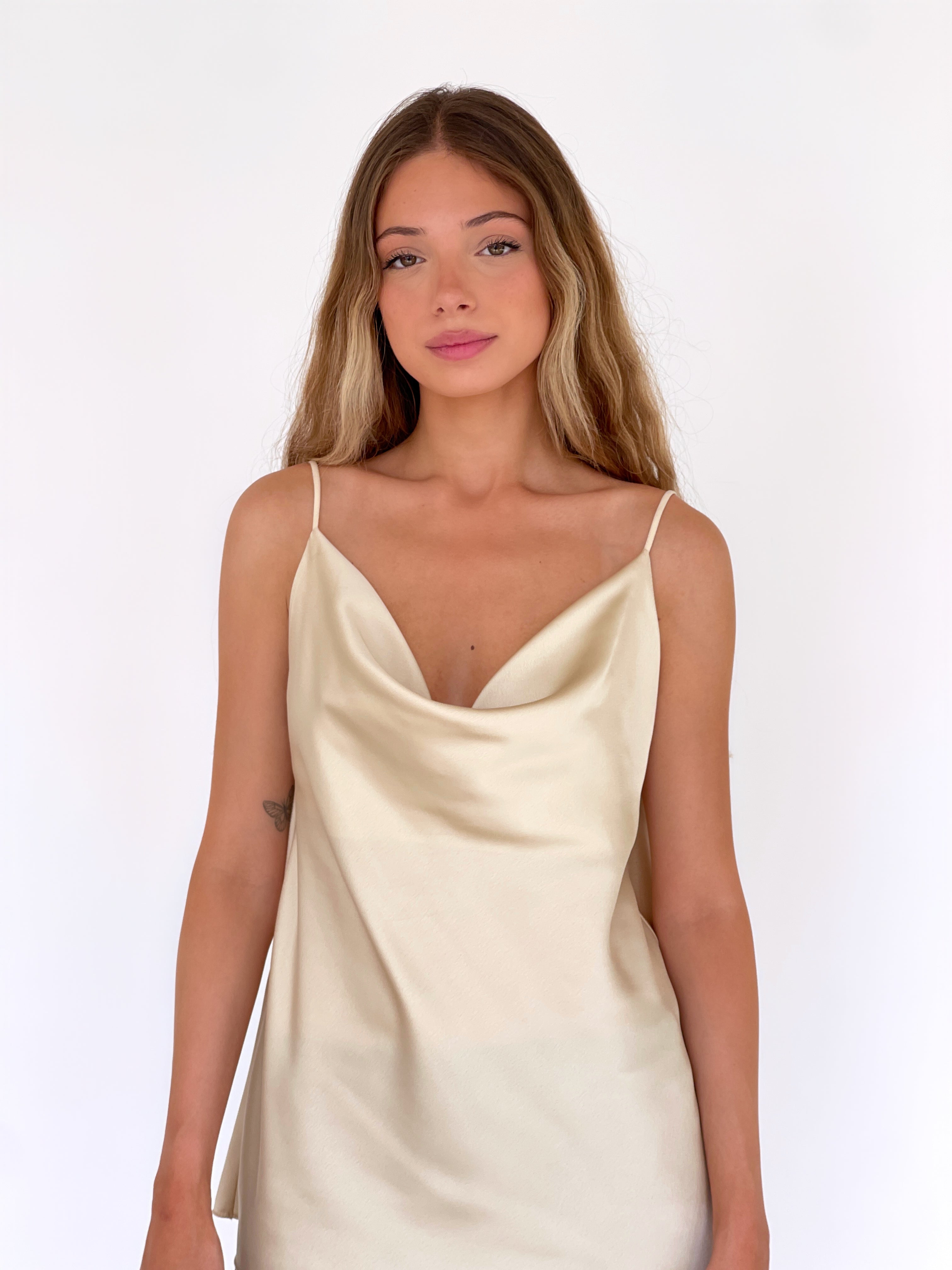 CAMI TOP WITH COWL NECK IN LIGHT BEIGE