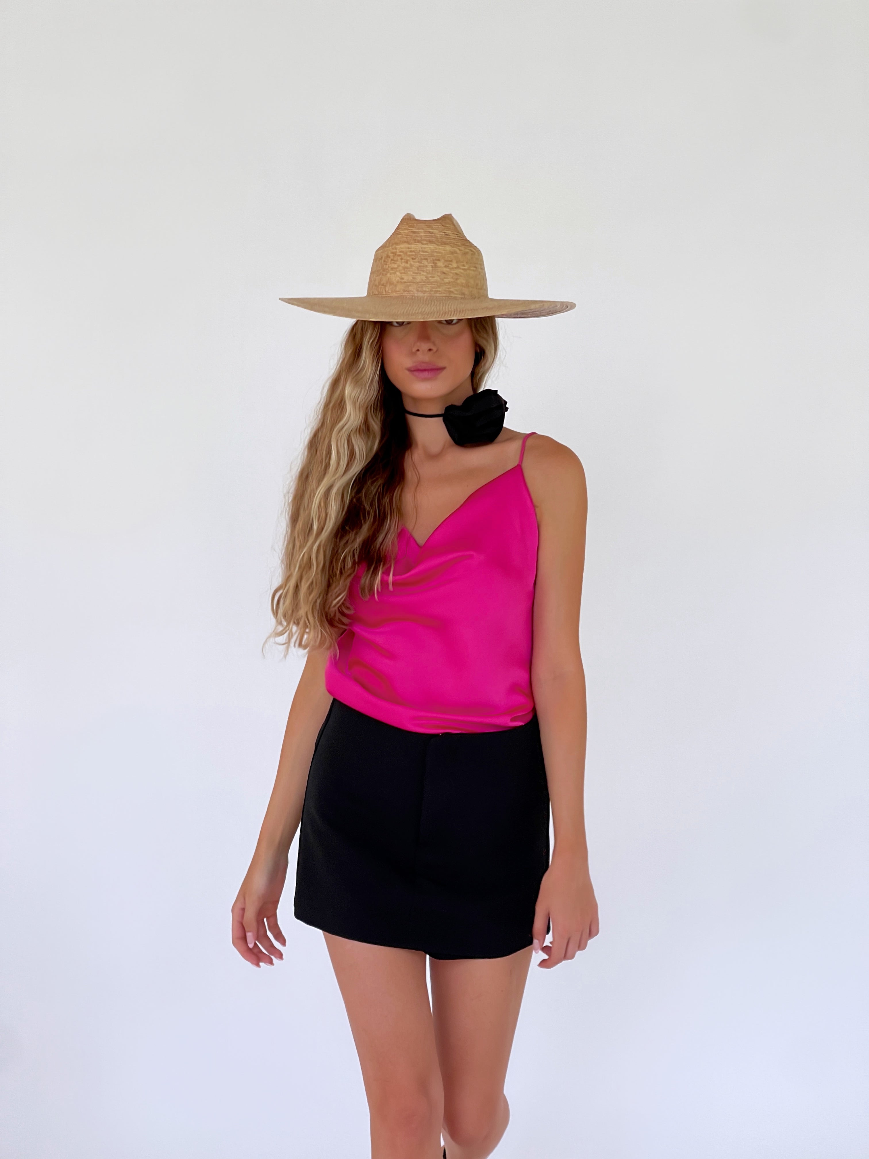 CAMI TOP WITH COWL NECK IN FUCHSIA