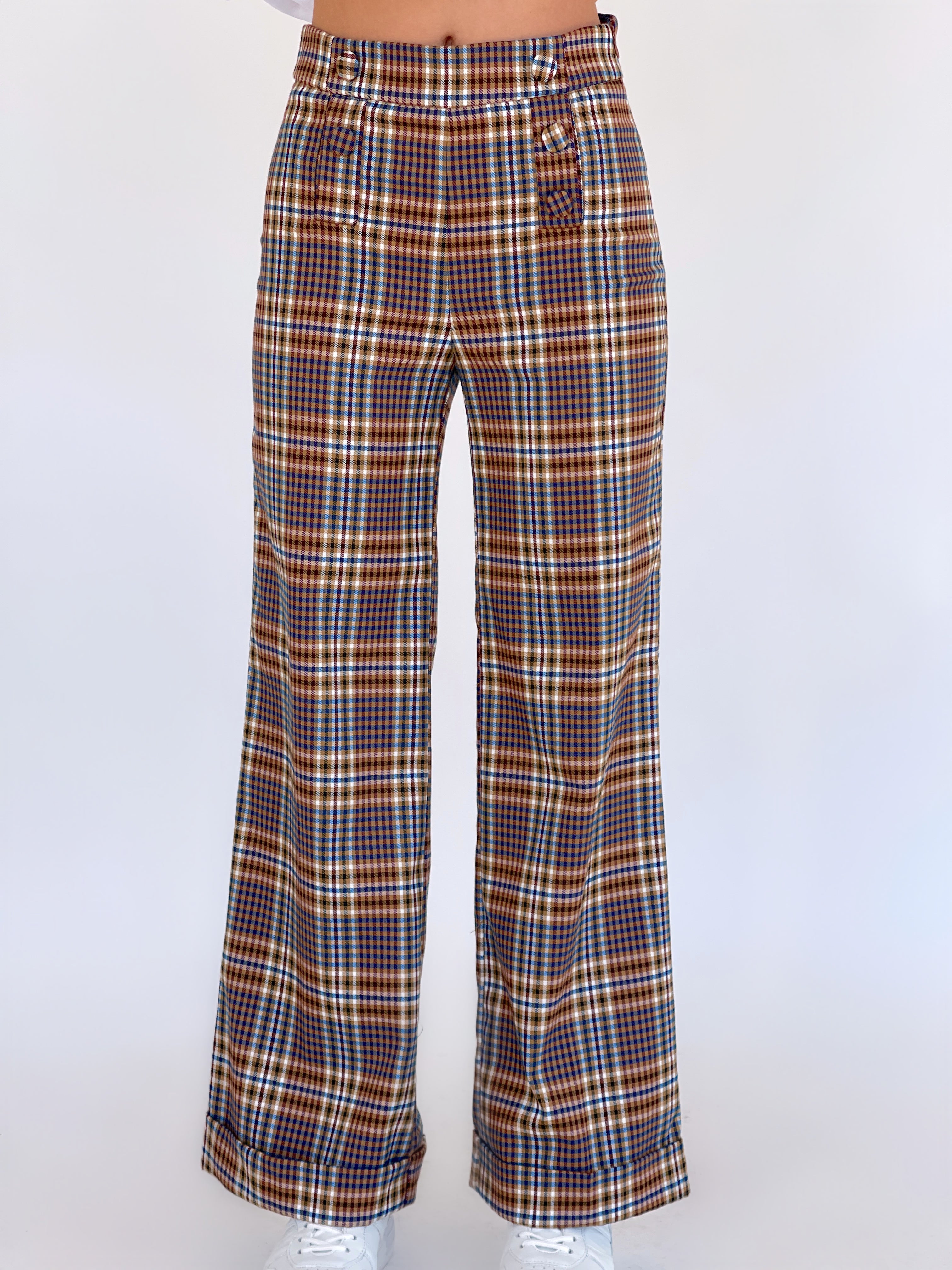 CHECKED WIDE LEG TROUSER
