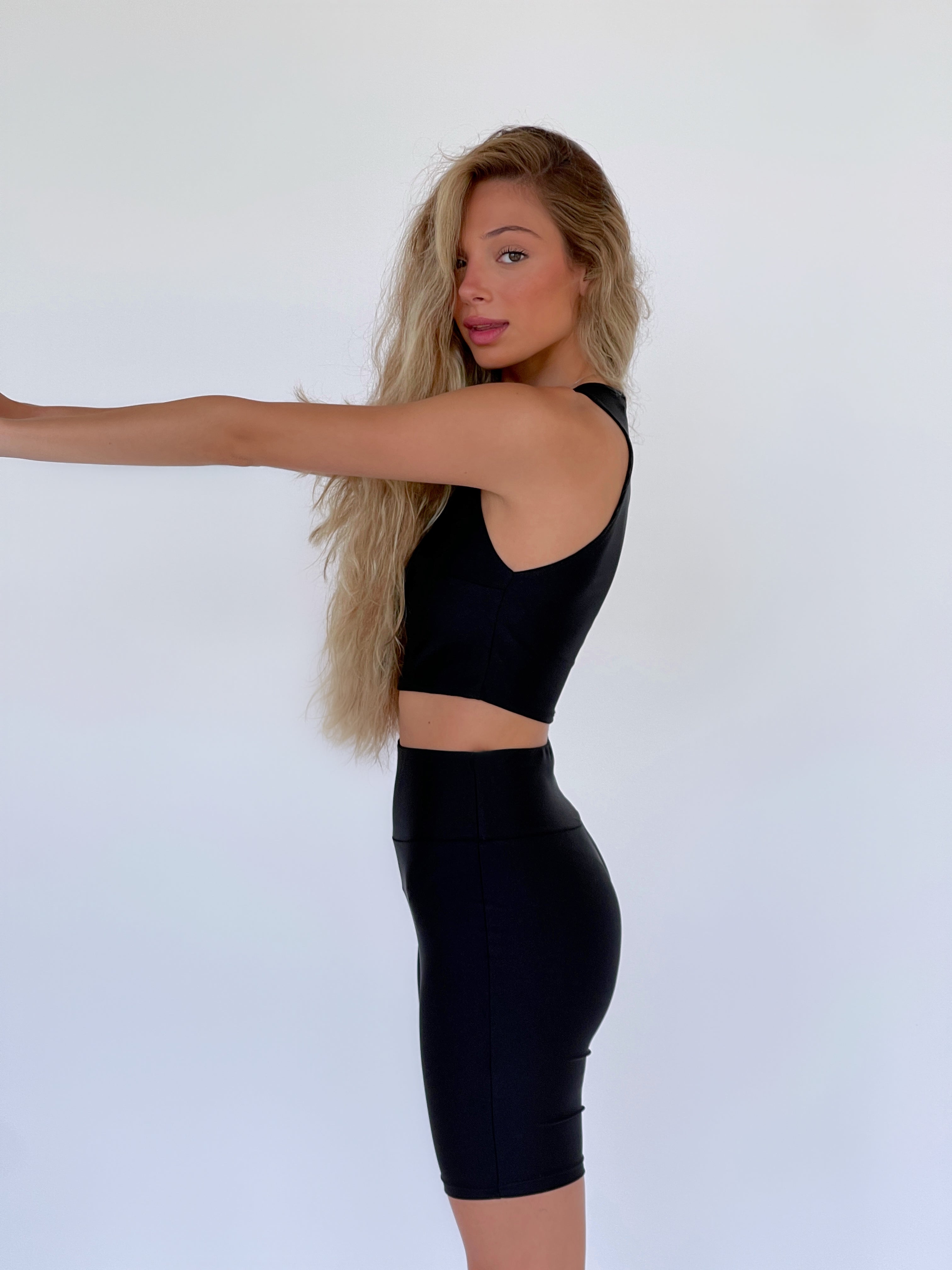 CROP TOP WITH MATCHING LEGGING SHORTS IN BLACK