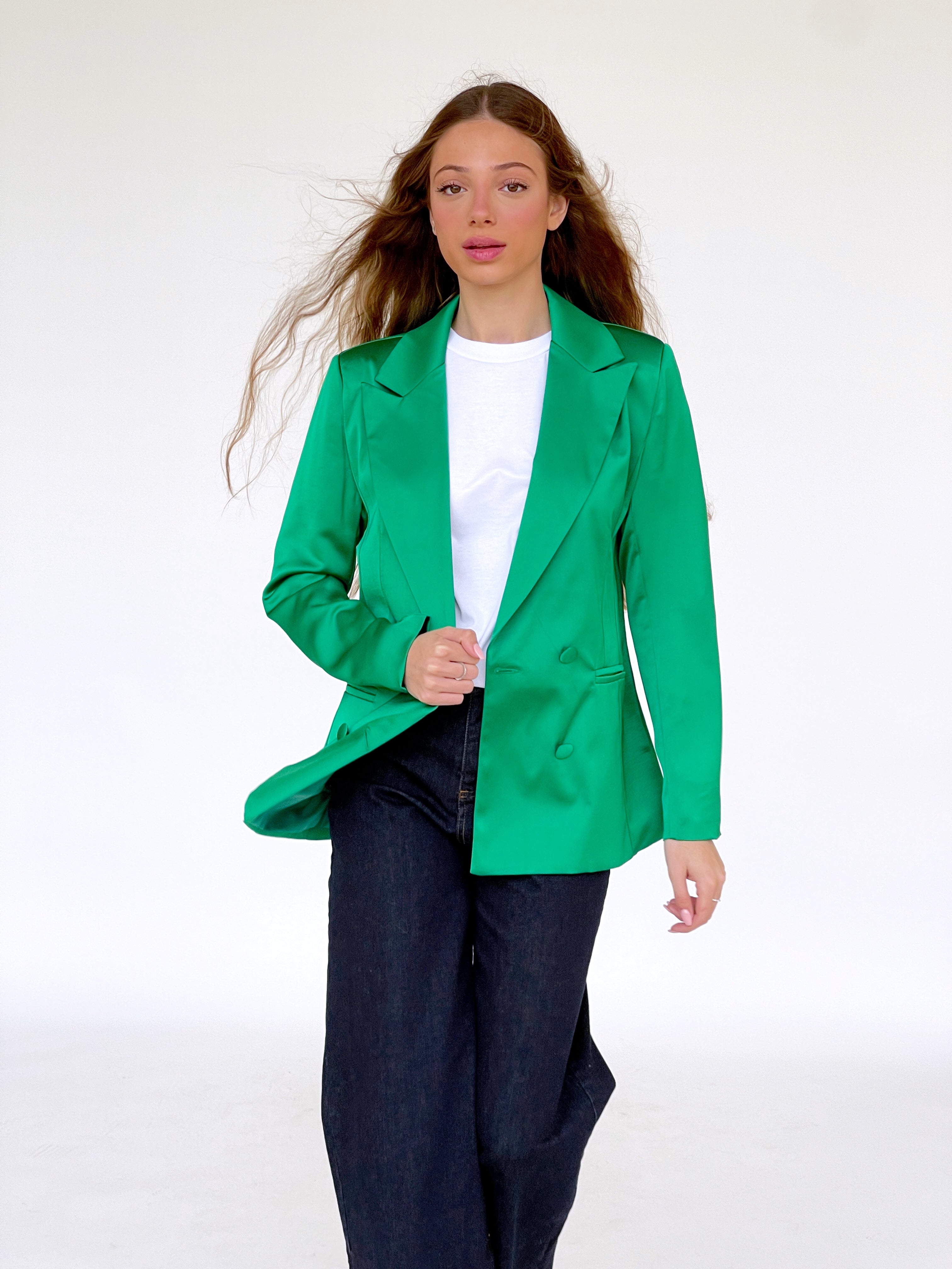 Satin green store blazer