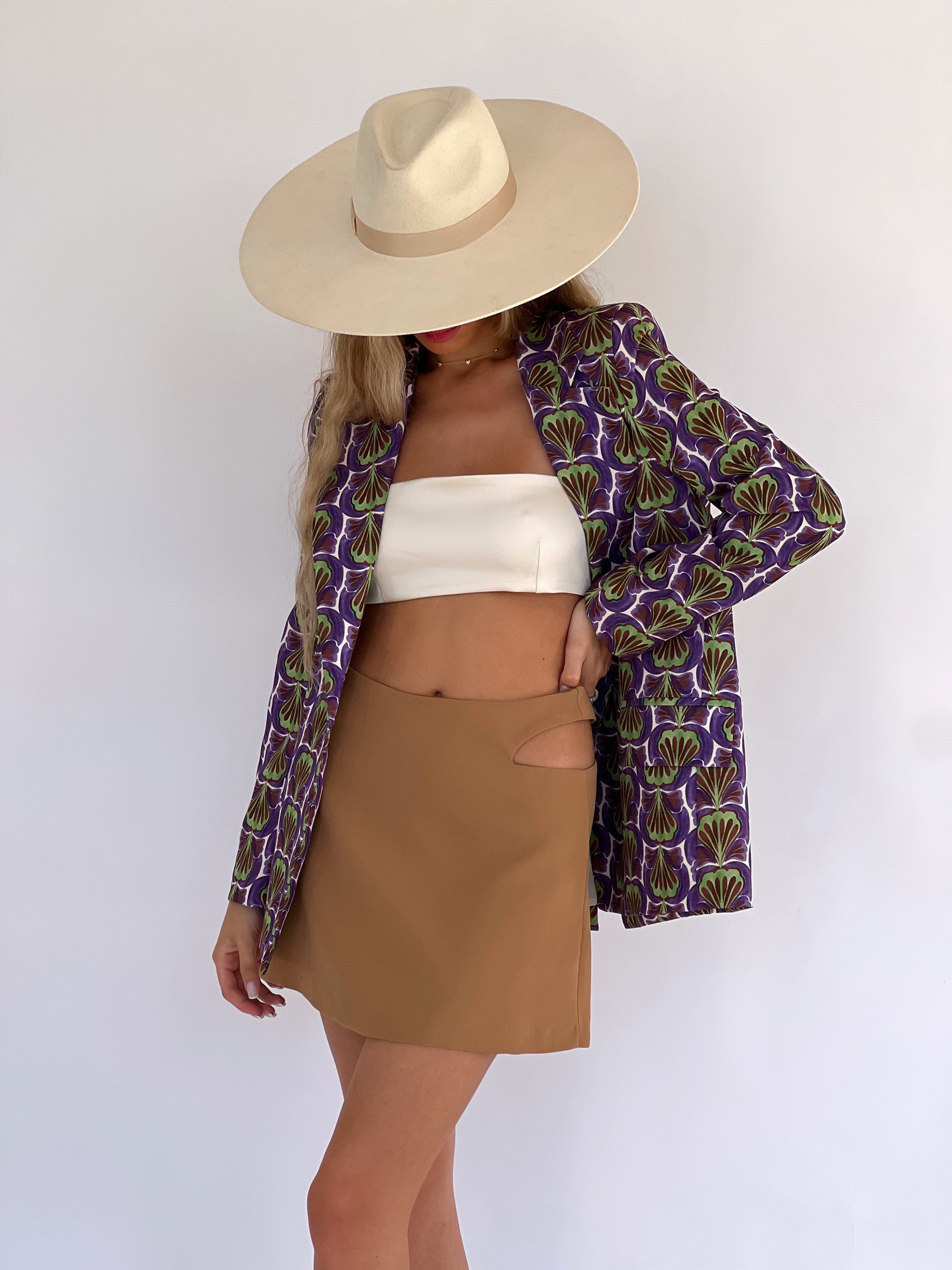 BROWN SKIRT WITH HIP CUT OUT
