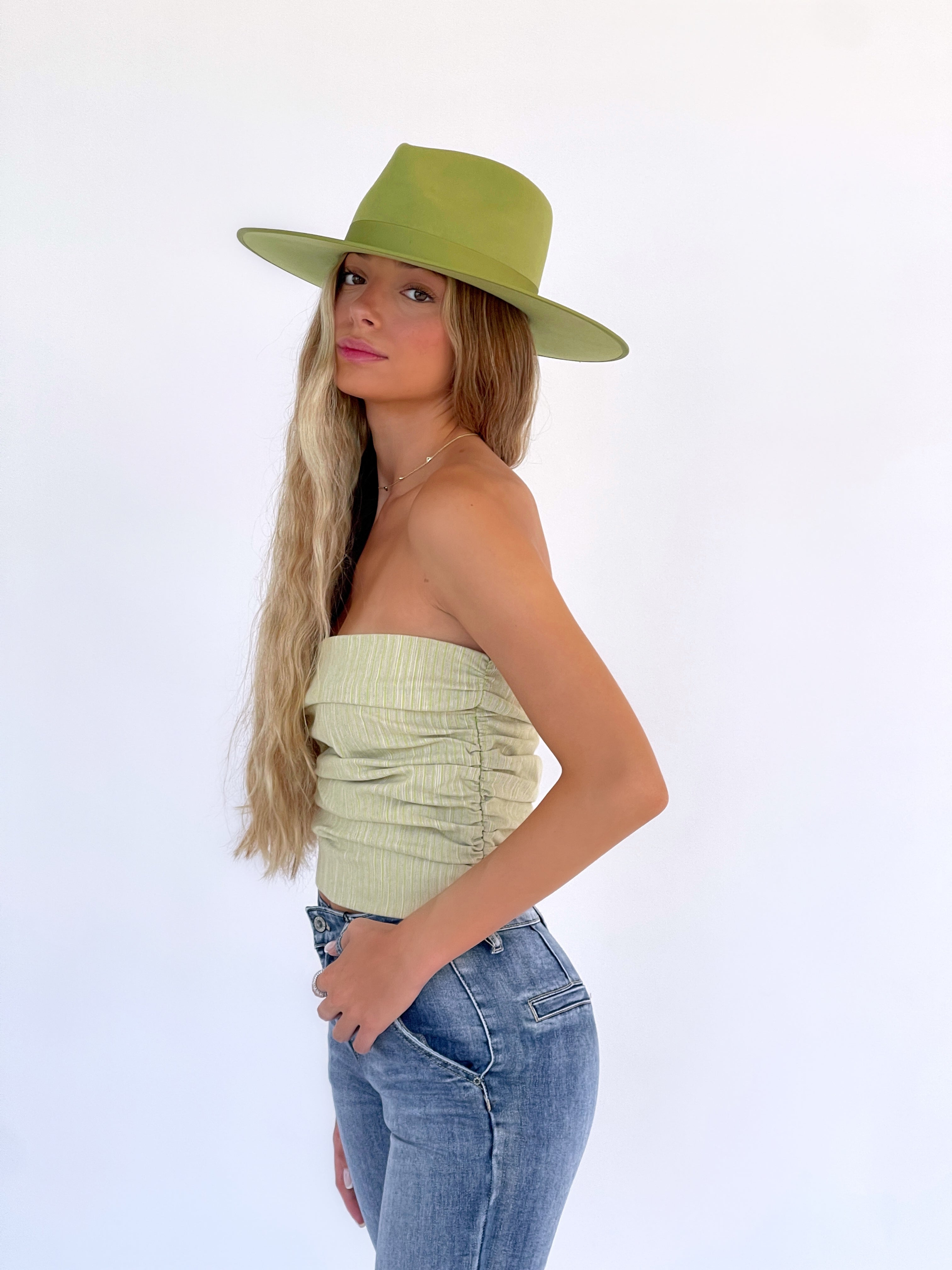 GREEN RUCHED BANDEAU TOP