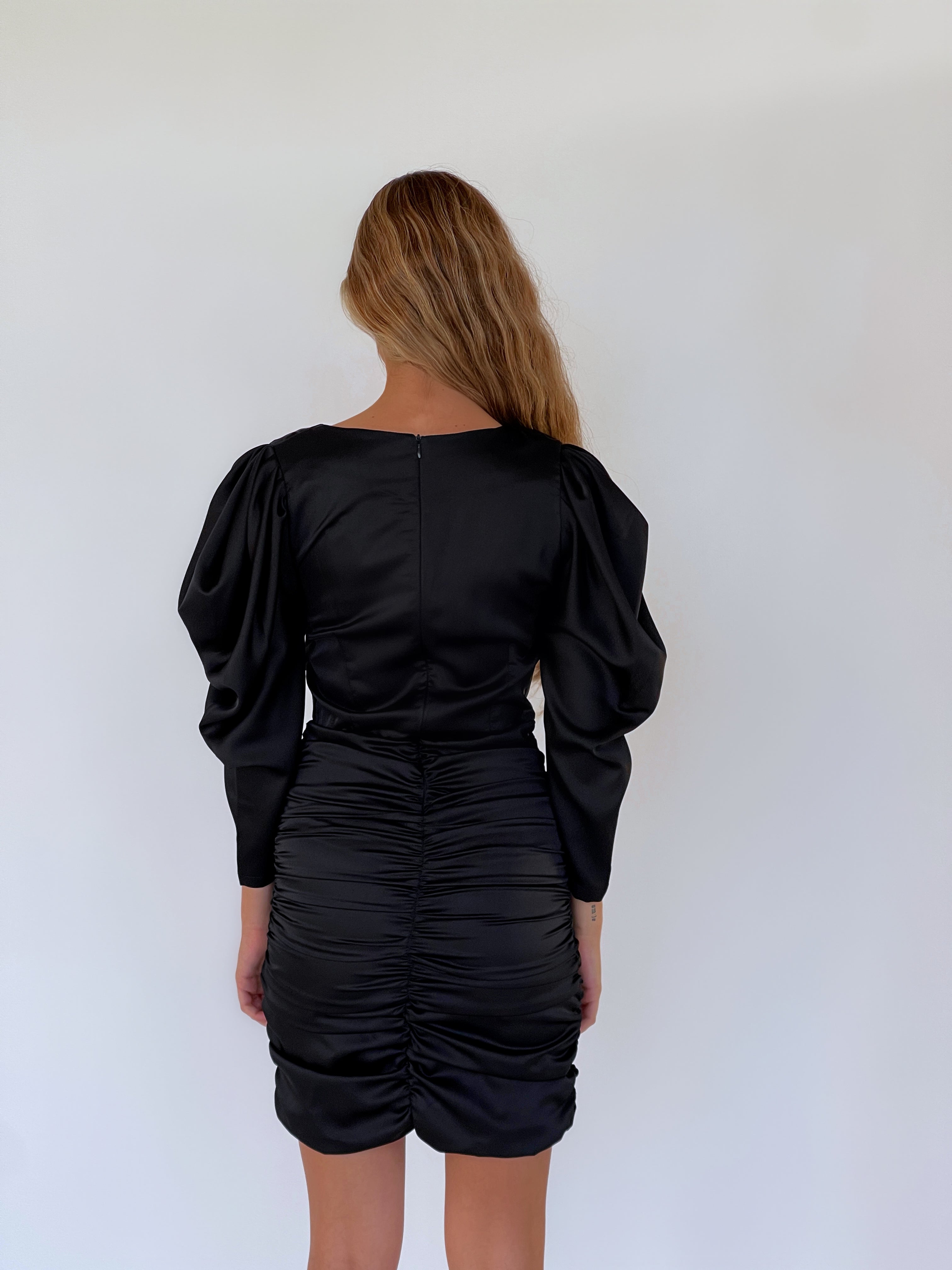 RUCHED SATIN DRESS