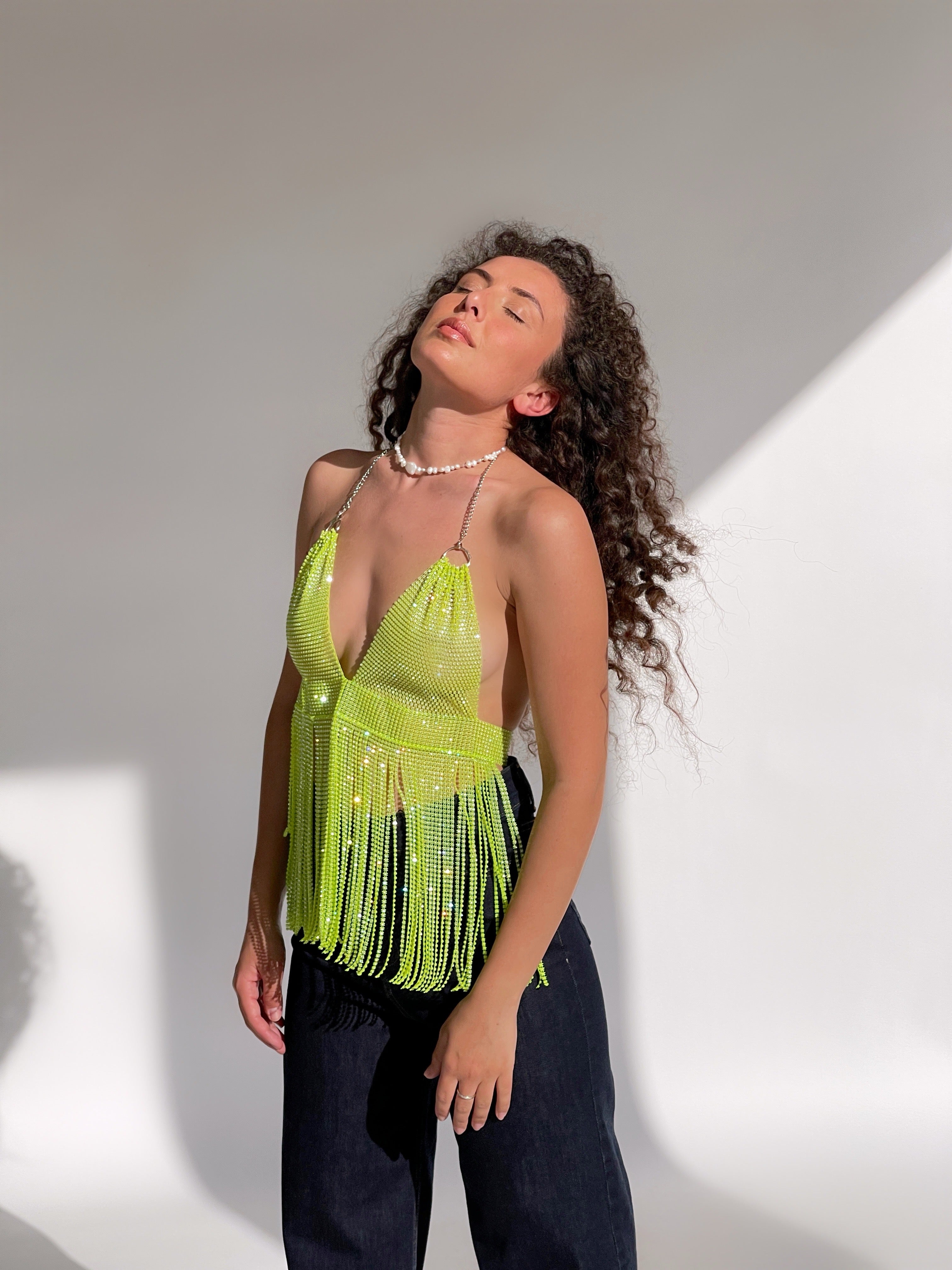 LUCE TOP WITH FRINGE DETAIL IN LIME - Top - LE TRÉ