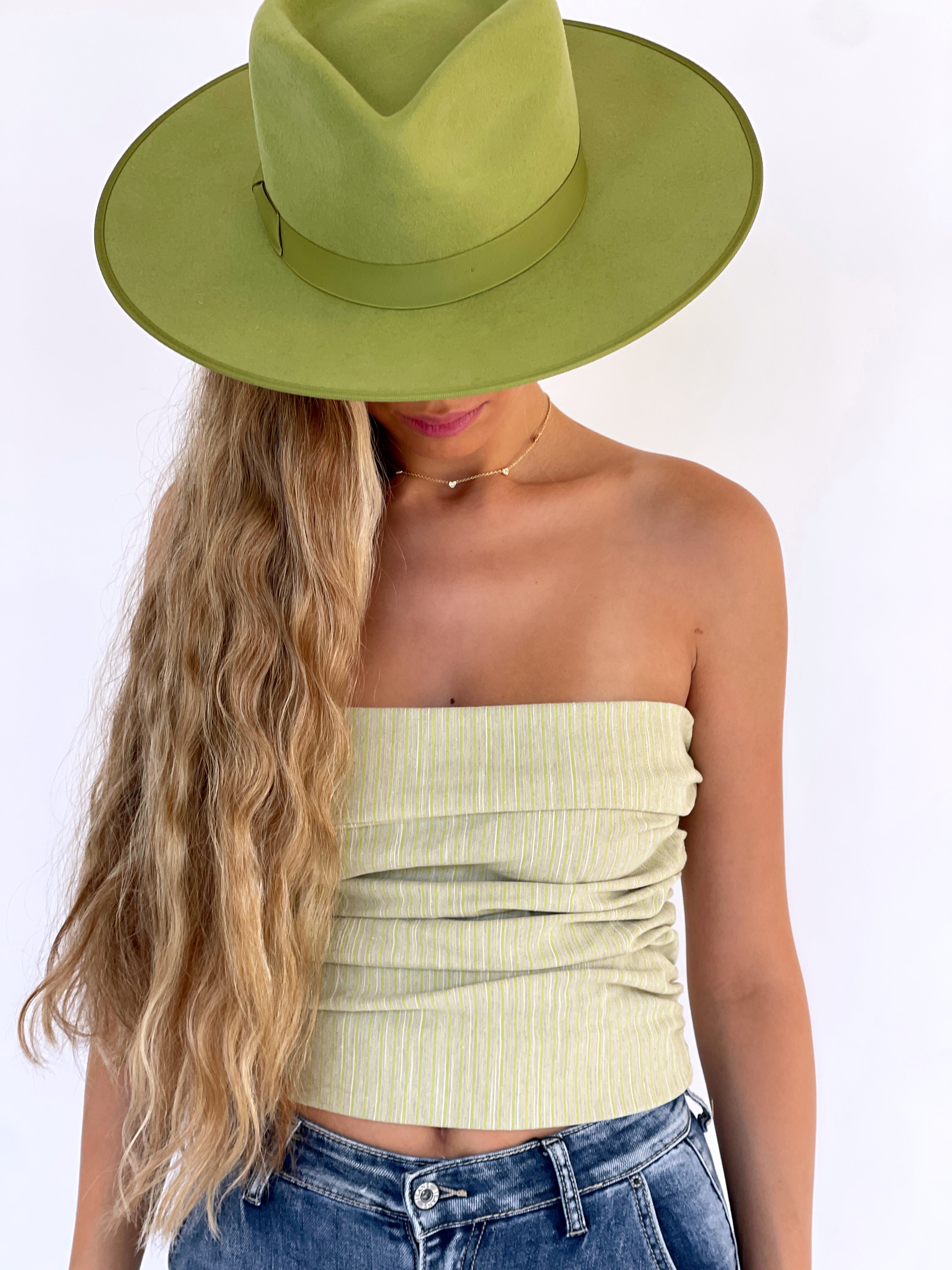 GREEN RUCHED BANDEAU TOP