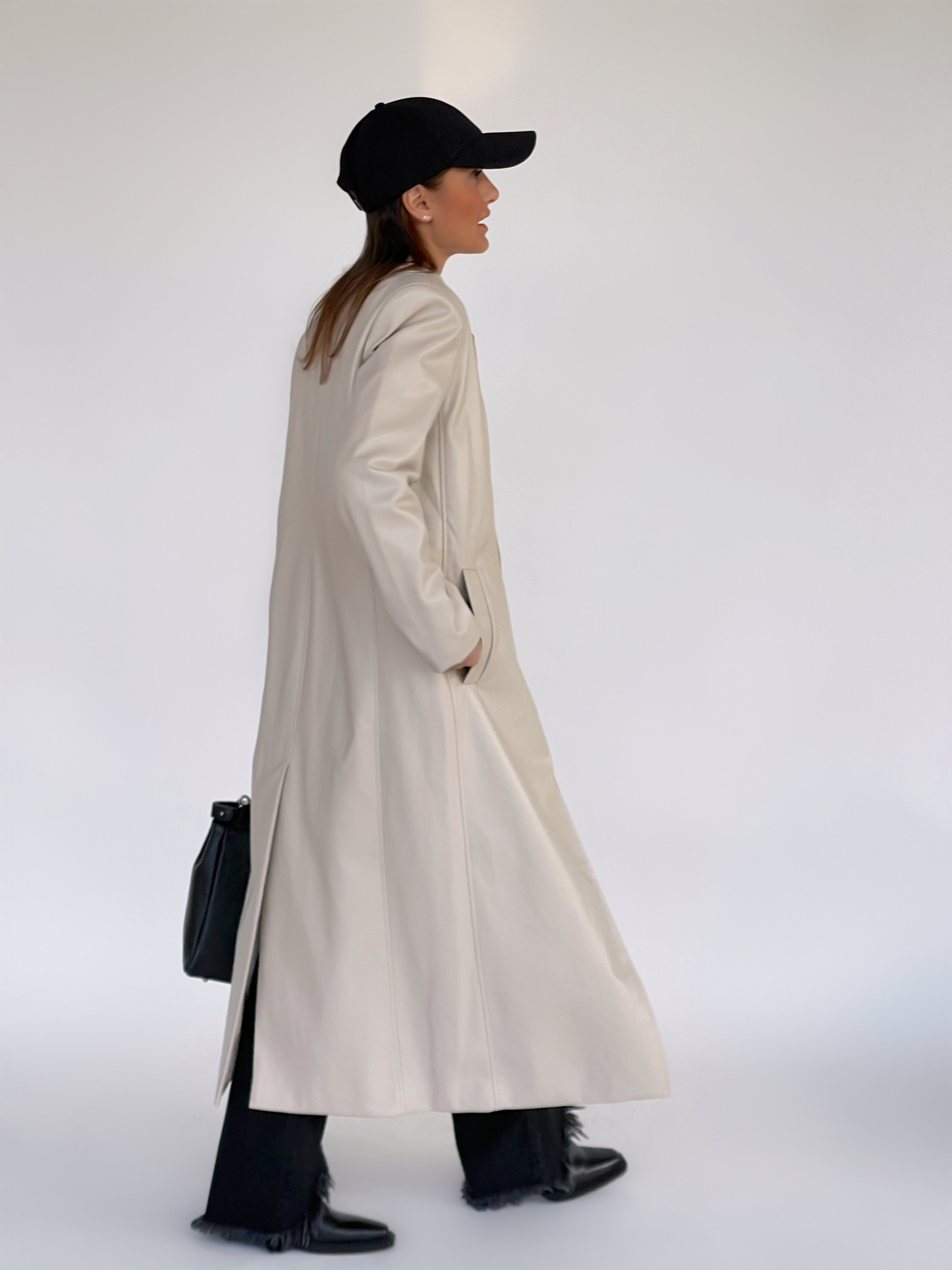 FAUX LEATHER COAT IN STONE