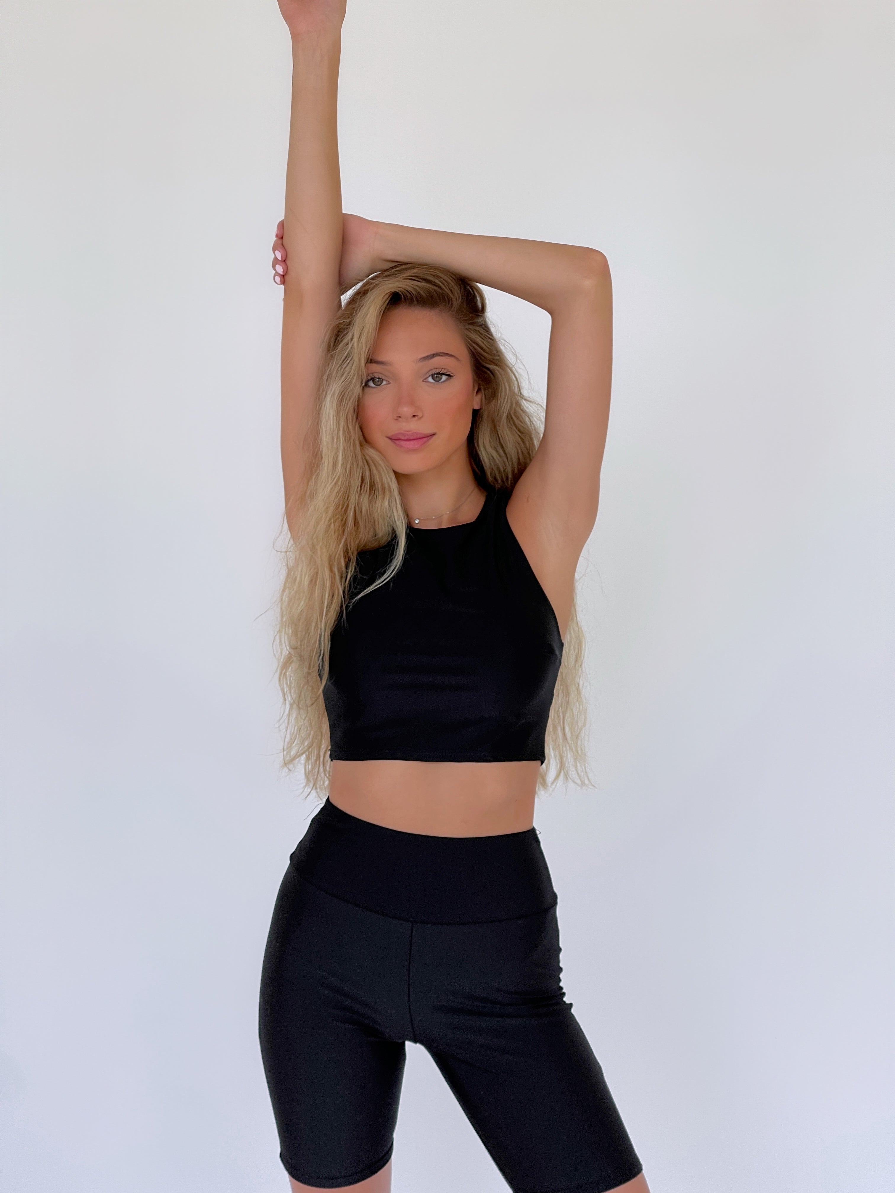 CROP TOP WITH MATCHING LEGGING SHORTS IN BLACK